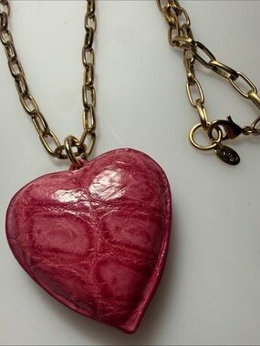 Puffy Leather Heart Pendant a as Gold Tone Necklace